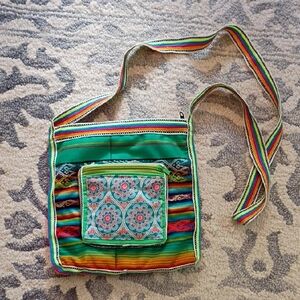 Colorful Striped Woven Fabric Crossbody Bag